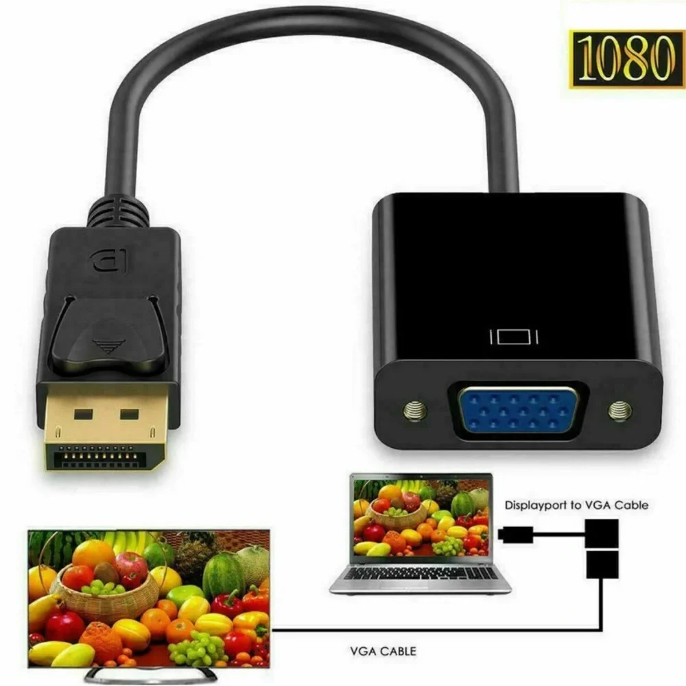 Display Port to VGA Female Video Cable Cord Converter Adapter PC Monitor Desktop